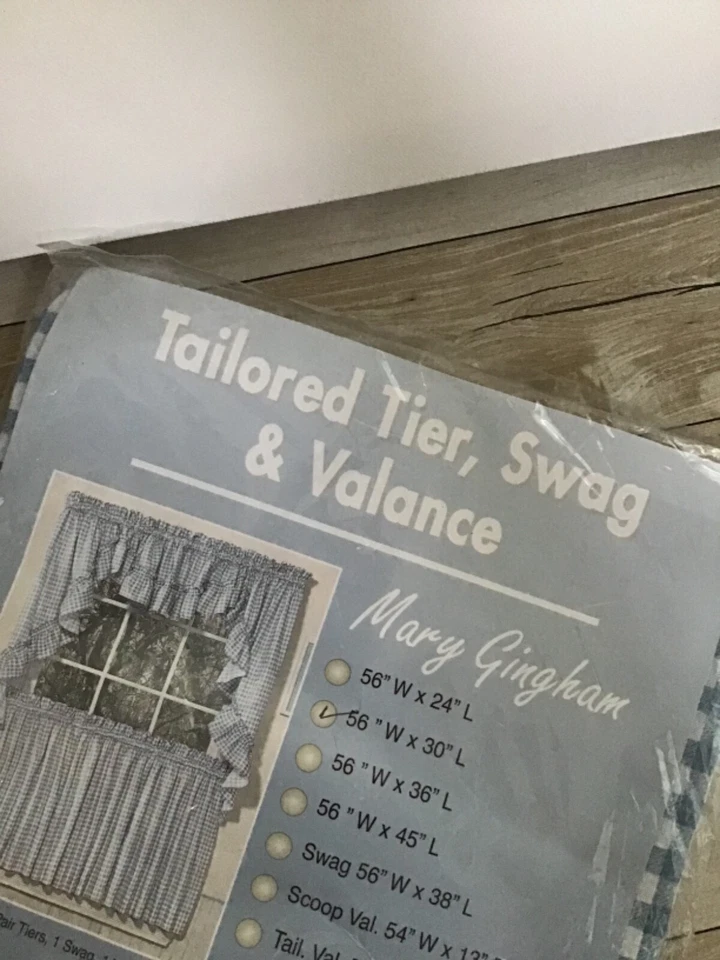 CORTINA CAMBRIDGE Blue Mary Gingham NUEVA #8209 56 x 30 pulgadas a medida nivel 56x30 Foto 2 de 4