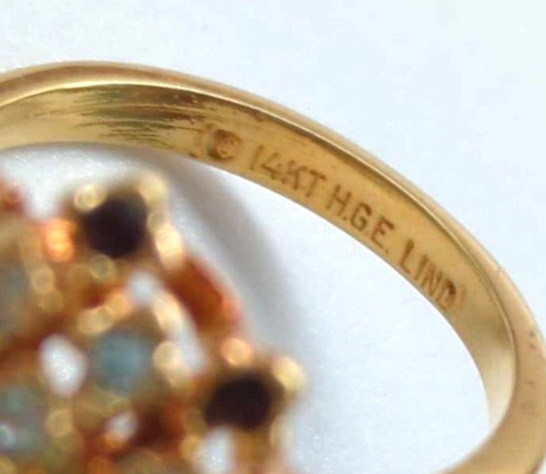 Vintage LIND Cocktail Ring CZ And Red Glass Cluster 14k HGE Gold Plated Size 5.5 - Picture 3 of 7