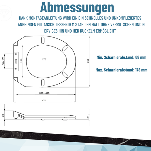 Toilettendeckel WC Sitz Absenkautomatik Soft Close Klodeckel Duroplast Slim - Bild 3 von 6