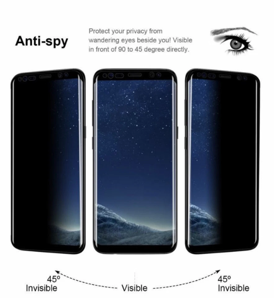 2x Protector de Pantalla de Privacidad Anti-Espía Vidrio Templado Para Samsung S8 S9 Note 9 8 Foto 3 de 3