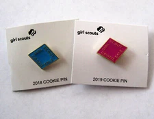 Girl Scout Lot Set 2 COOKIE SALE PINS Years 2018 2019 Baby Blue Magenta HTF