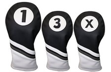 Majek Golf Headcover Black White Leather Style 1 3 X Driver and Wood Covers