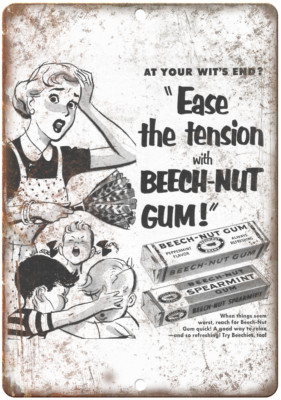 Ease the Tension Beech-Nut Gum Ad 12'' x 9'' Reproduction Metal Sign N75