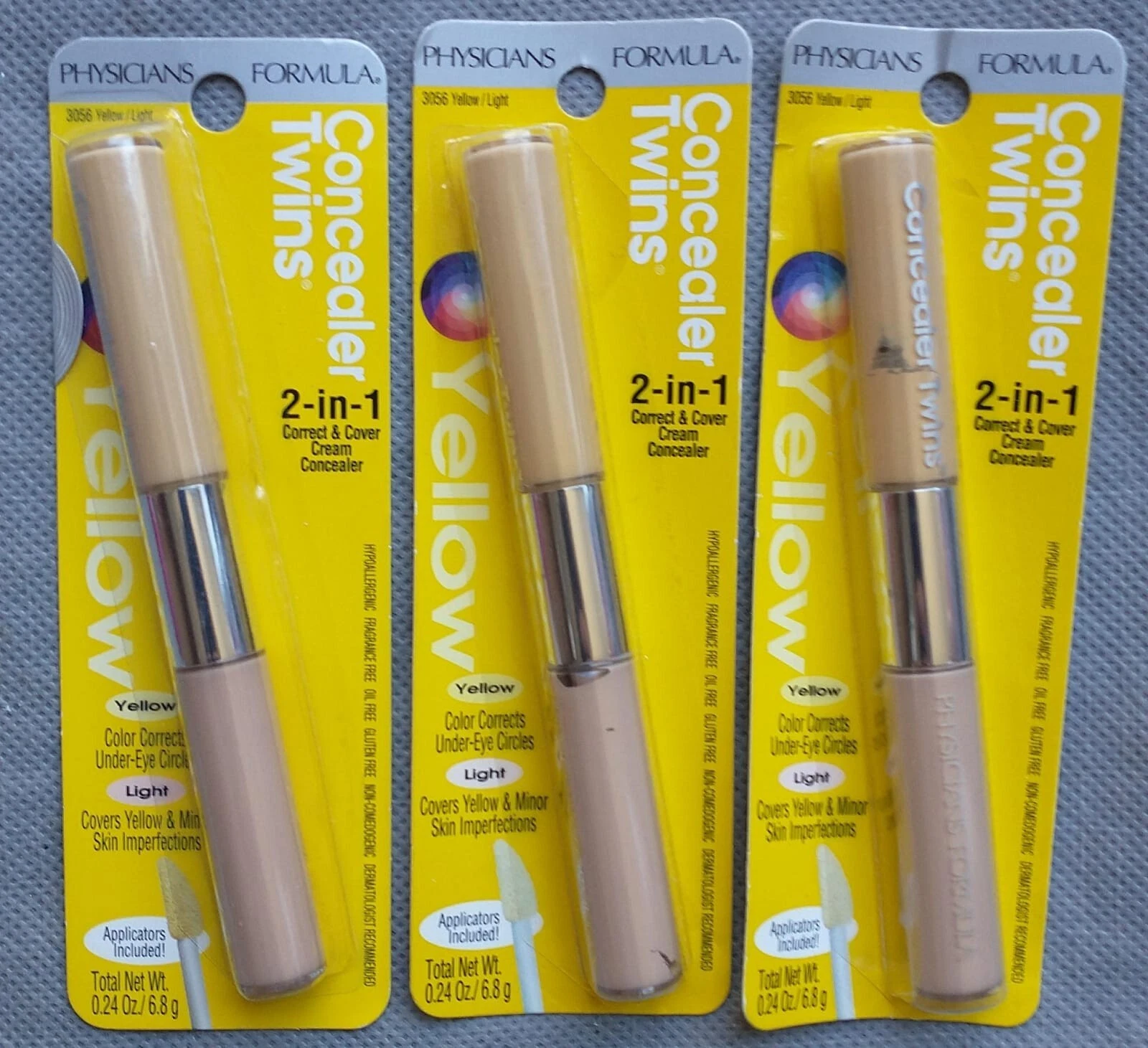 Set of 3 Physicians Formula Twins Cream Concealer, Yellow / Light 3056