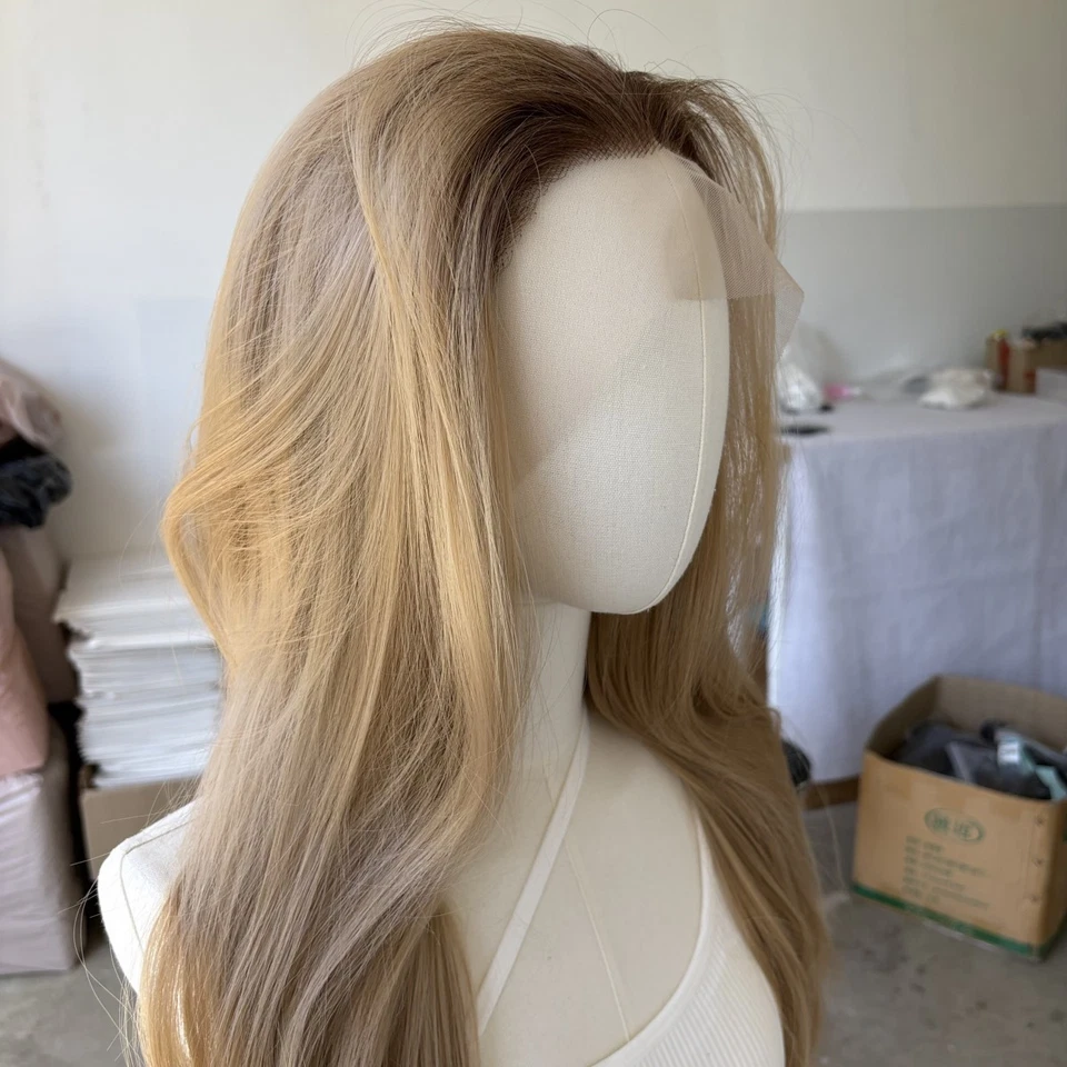 Synthetic Hair Heat Resistant Frontal T Lace Wig Long Straight Ombre Blonde - Image 2 of 4