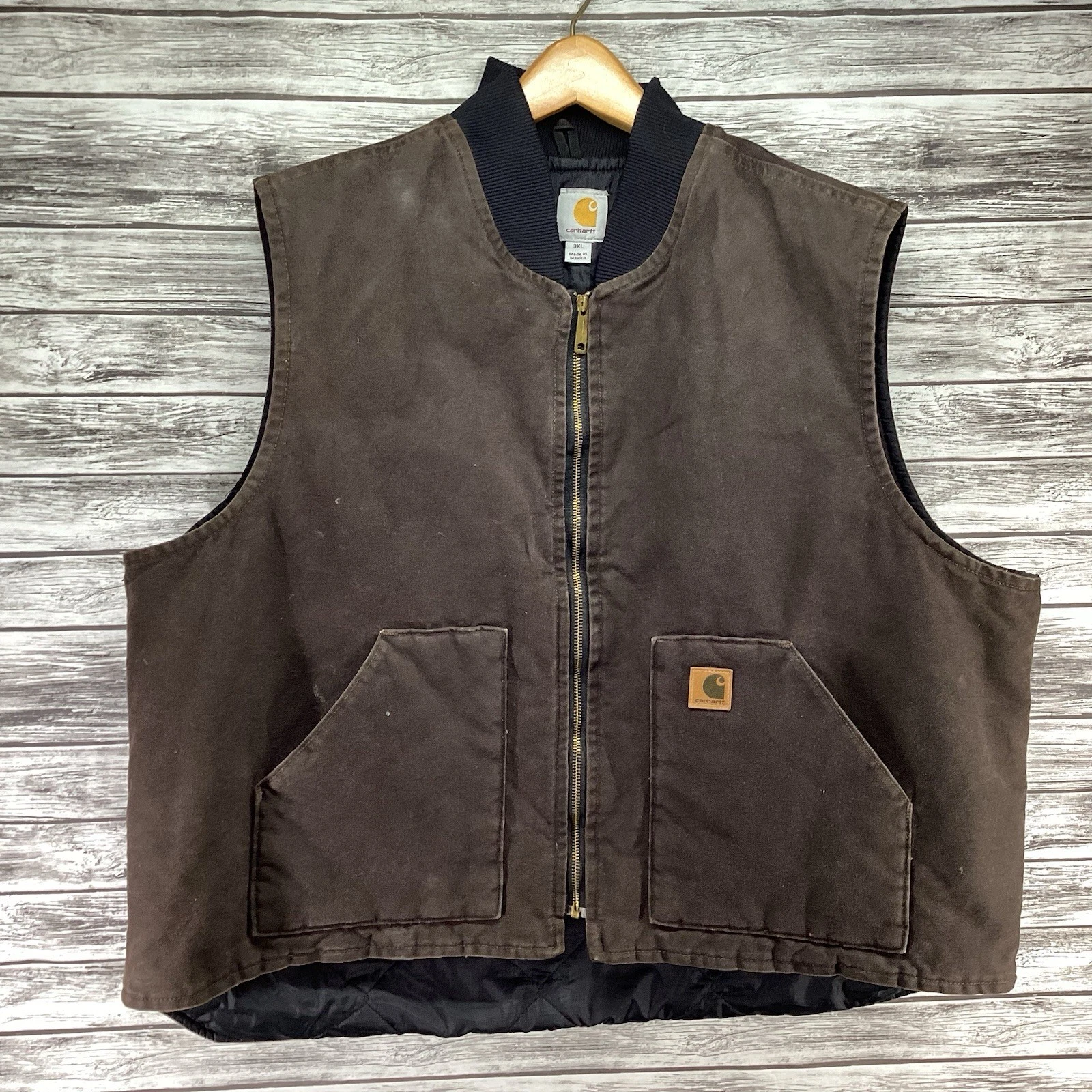 Carhartt V02 Vest Men 3XL Dark Brown DKB Quilted Lined Full Zip Workwear Outdoor