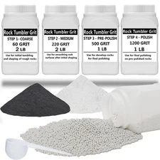 8 LBS Rock Tumbler Media Grit Set– 4 Stage Bulk Grit + Ceramic Pellets Rock P...
