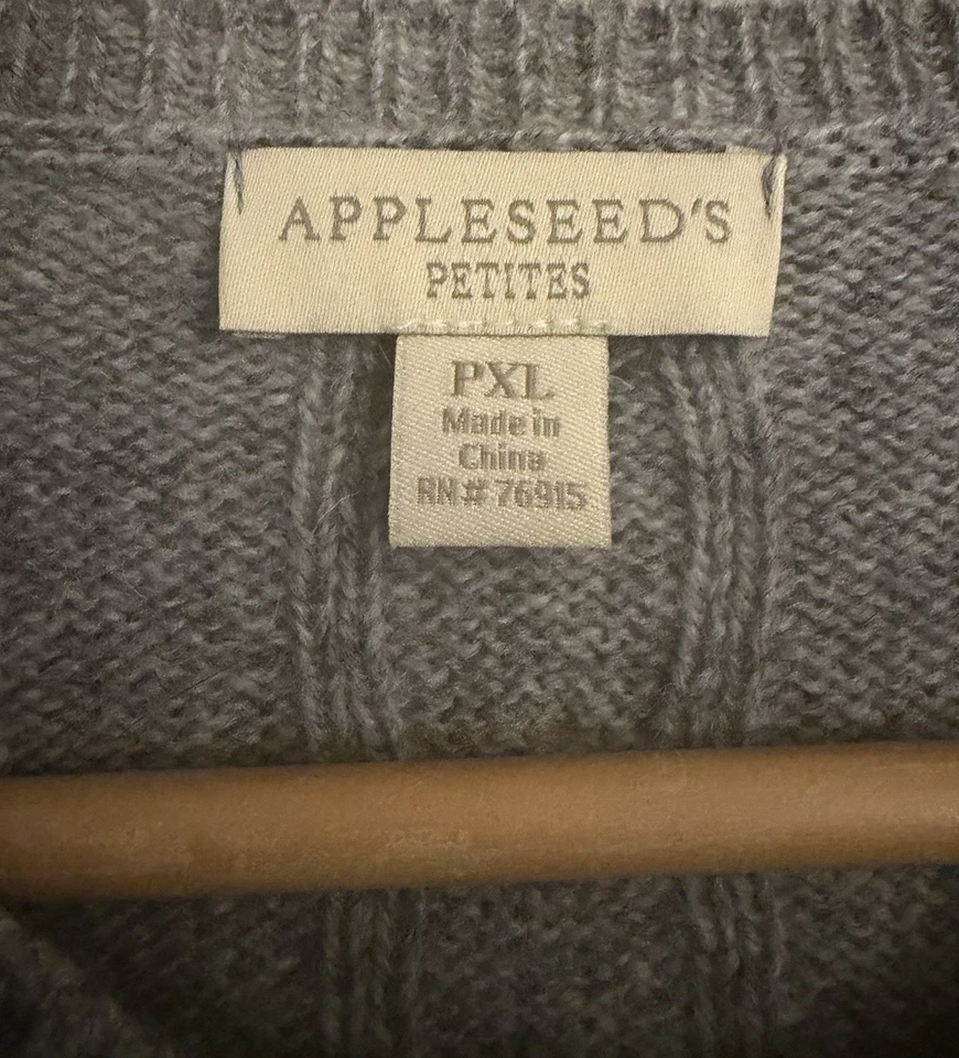 Cardigã suéter vintage Appleseed's Petites botão para cima cinza malha de cabo 100% lã-PXL - Imagem 3 de 4