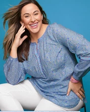 Talbots Stained Glass Medallion Band Collar Popover Cotton Lightweight Preppy XL