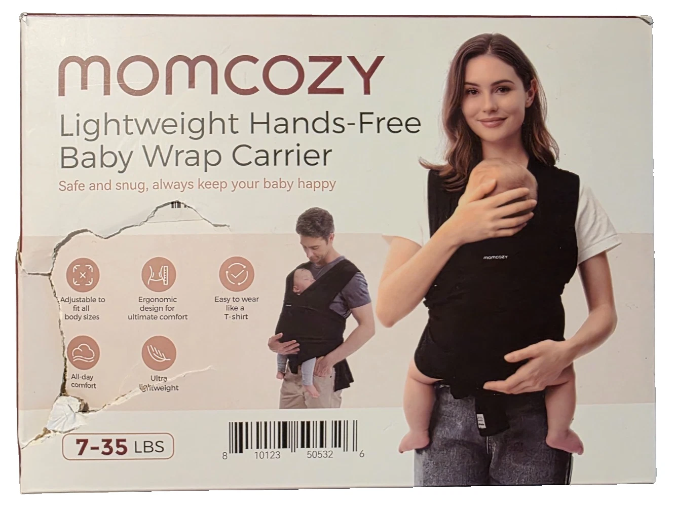 Momcozy Baby Wrap Carrier Lightweight, Hands-Free, Black, 7-35 LBS
