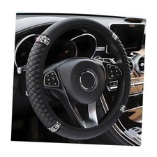 Bling Car Steering Wheel Cover, 15 Inch Rhinestones Soft Leather Elastic Black