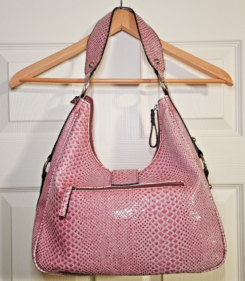 De Colección Guess Y2K Big G Logo Bolso Hobo de Hombro Rosa Piel de Serpiente Repujado Cartera Tachonada Foto 2 de 4