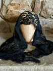 Antique/Vtg Black Lace Mantilla Triangular Veil Church Scarf 57” Across x 19”
