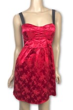 Blu Moon Size S Red Mini Bustier Dress Embroidered  Black Straps 100% Rayon