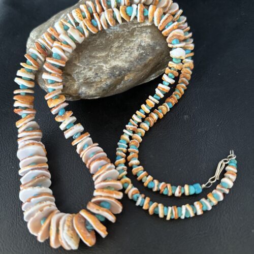 Collar Navajo Plata de Ley Azul Turquesa Ostra Espinosa 28" 14729 - Imagen 1 de 12