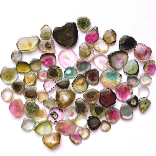 41 Carat Natural Watermelon Bi Color Tourmaline Smooth Slice Shape 62 Piece Lot - Picture 4 of 20