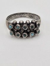 Vintage Native American Sterling Silver Blue Green Turquoise Band Ring Size 6.5