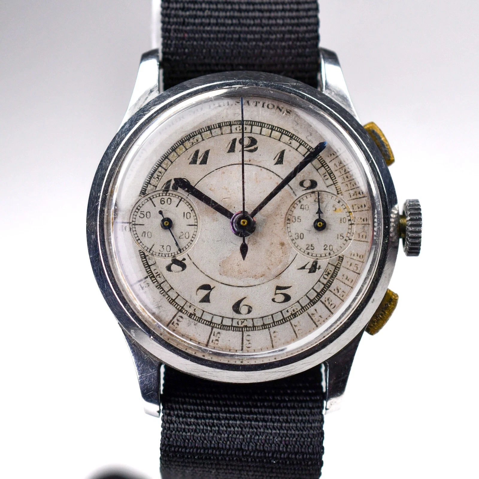 Breguet — 1940s Two Register Pulsations Steel Chronograph Fixed Lugs 33mm Column Wheel
