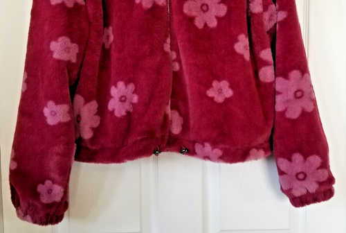 FREE HAVEN Plum Floral Faux Fur Jacket Hooded Zip Front Cozy Soft Women's Size M - Picture 3 of 10