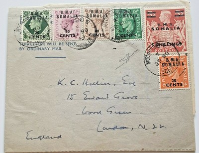 Somalia 1949 - Letter ''B.M.A.'' Mogadishu-London with fine postage.