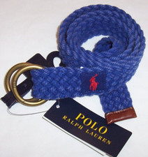 NWT Polo Ralph Lauren ROYAL BLUE BRAIDED COTTON/Leather Trim BELT Men M RED PONY