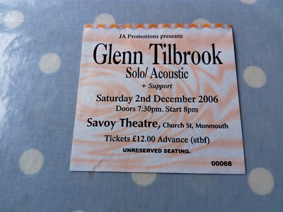 Glenn Tilbrook (Squeeze) Concert Ticket (Savoy Theatre Monmouth Wales/2 Dec 2006