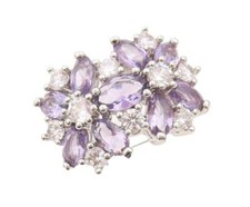 925 Sterling Silver Vintage Ring Oval Cut Amethyst  CZ Flower Sz 6.5 RG28460