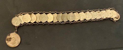 VIntage 1950's Mexico Estados Unidos Mexicanos coin medal charm link Bracelet