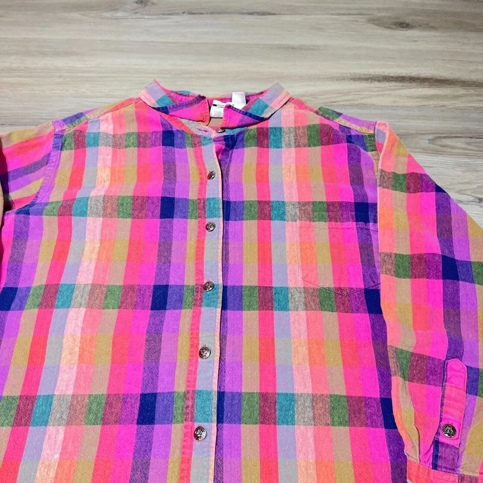 Camisa Roamans Mujer Plus 30W Rosa Cuadros Mezcla de Lino Playa Viaje Blusa Boho Foto 3 de 4