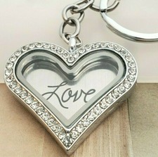 Large heart Glass locket keyring keychain DIY Floating charms