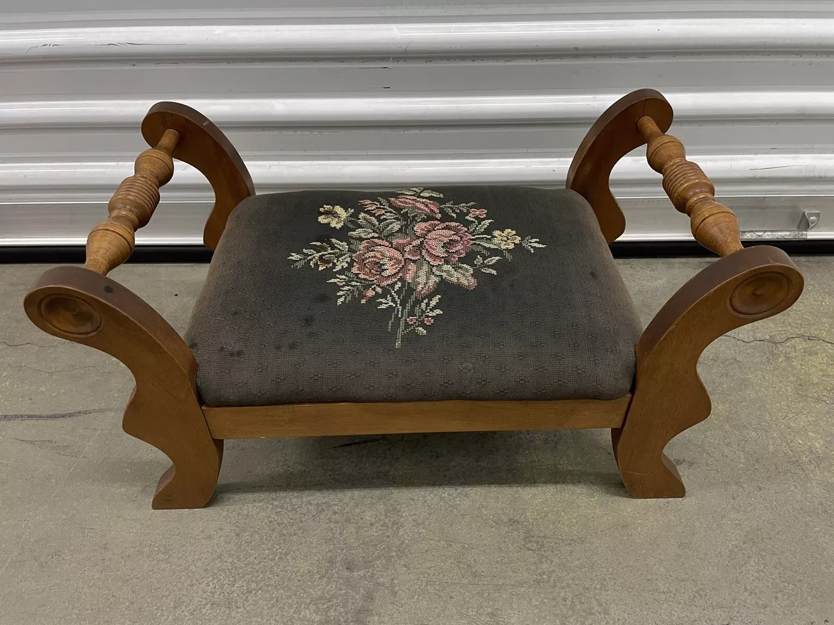 Vintage 1920s George B Bent Wood Upholstered Padded Ottoman Foot