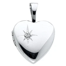 Ioka - 14K White Gold Heart Locket Charm Pendant For Necklace or Chain