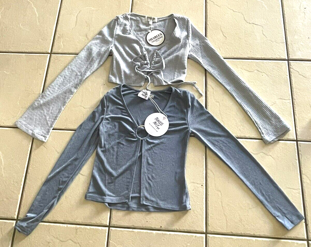 Princess Polly Top Blue Long Sleeve Shareen Collections Tie Up