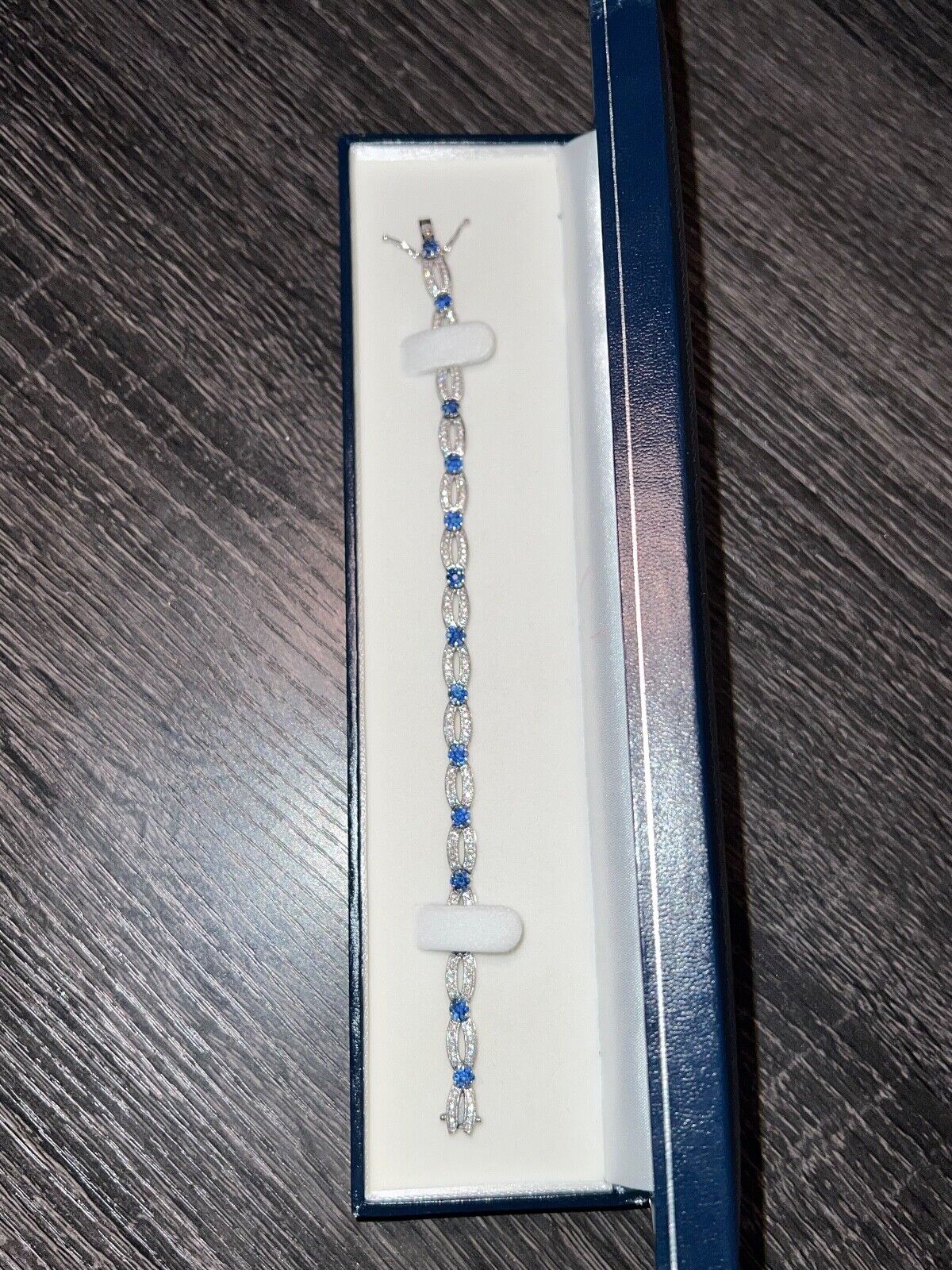 Sapphire and Diamond Tennis Bracelet 14kt White G… - image 1
