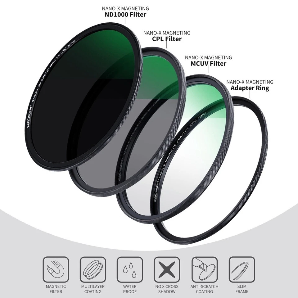 K&F 37mm-46mm MCUV+CPL+ND1000+Adapter Ring Magnetic 4 in 1 Lens Filter Kit - Image 3 of 4
