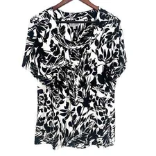 JM Collection Womens Size XL Stretchy Short Sleeve Blouse Shirt Top Black White