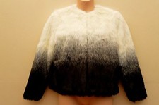 New Lipsy Delux Faux Fur Ombre Cream Grey Black Short Jacket Sz Uk 16