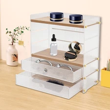 Modern 4 Tiers Wood, Clear Desk Organizer, Desktop Storage Cabinet, Storage Box