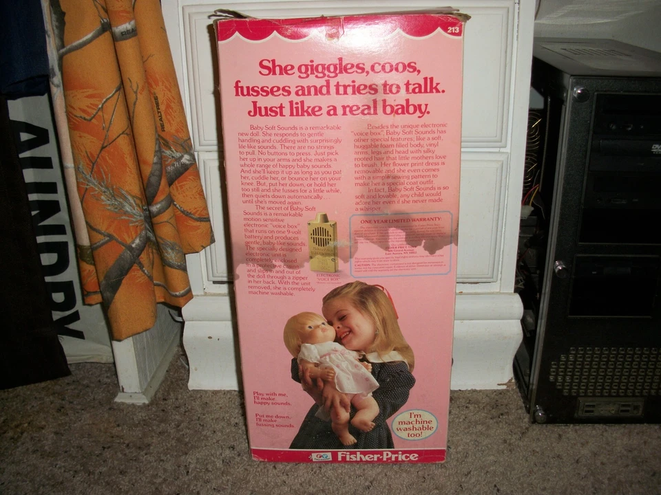 De colección 1979 Baby Soft Sounds Fisher-Price Muñeca Electrónica Baby Voice Box #213 NUEVO Foto 2 de 2