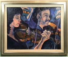 Patricia B Fraser  The Violinist Framed Oil Painting Circa 1970s