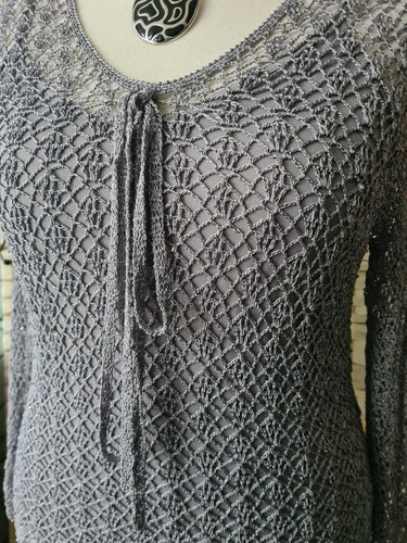 Size Large 14 16 18 PRECIS PETITE silver metallic glass beaded crochet top set - Picture 7 of 21