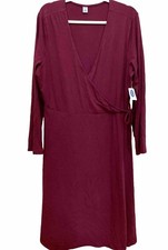NWT Old Navy Faux Wrap Dress Maroon Plunging Neck Line XL (missing hook)