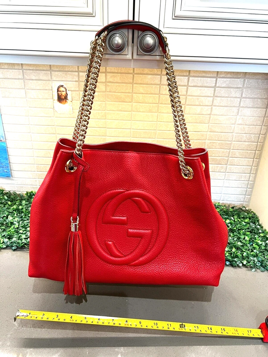 AUTHENTIC GUCCI SOHO Leather Chain Shoulder Bag Purse Red w/ Dustbag