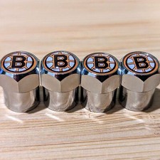 4x Chrome Tire Dust Caps Wheel Air Valve Stem Screw Covers Boston Bruins