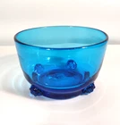 Vintage BLENKO ~ Blue Turquoise Bowl w/ Rosettes ~Hand Blown Glass 1940s~  4.25"