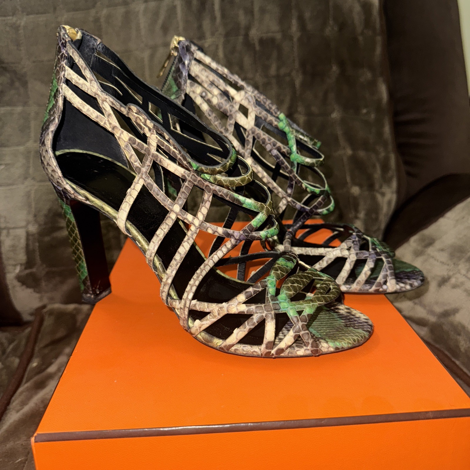 Hermes Multicolor Moon Python Open Toe Cage Sanda… - image 10
