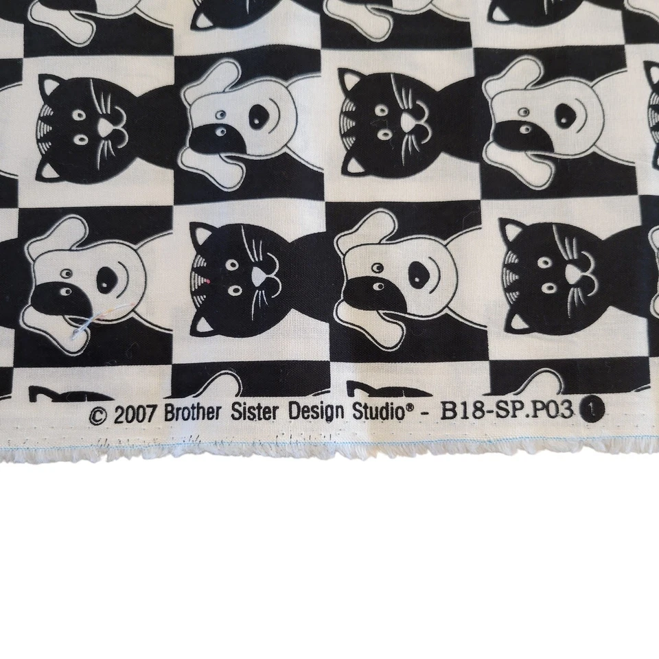 38x28” Brother Sister Studio Cotton Fabric Black White Cat Dog Print 2007 - Image 4 of 4