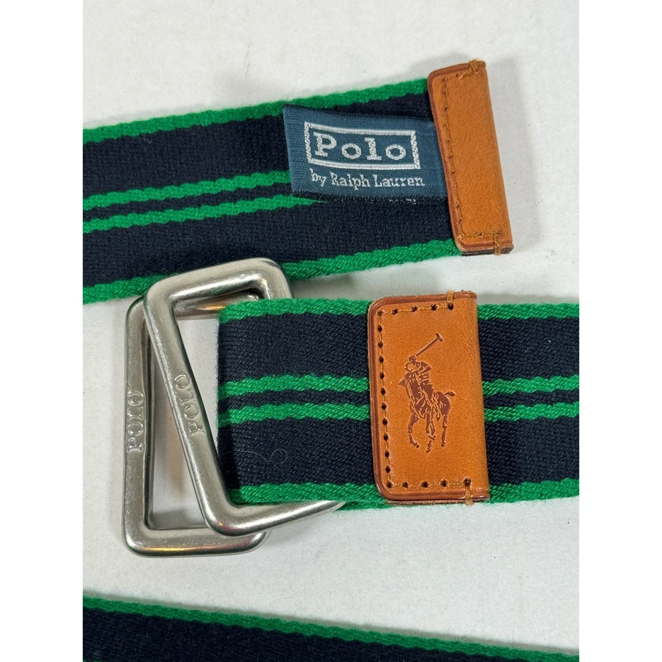Cinturón Polo Ralph Lauren a Rayas para Mujer Verde Marino Lona Cuero Acento Mediano Foto 4 de 4