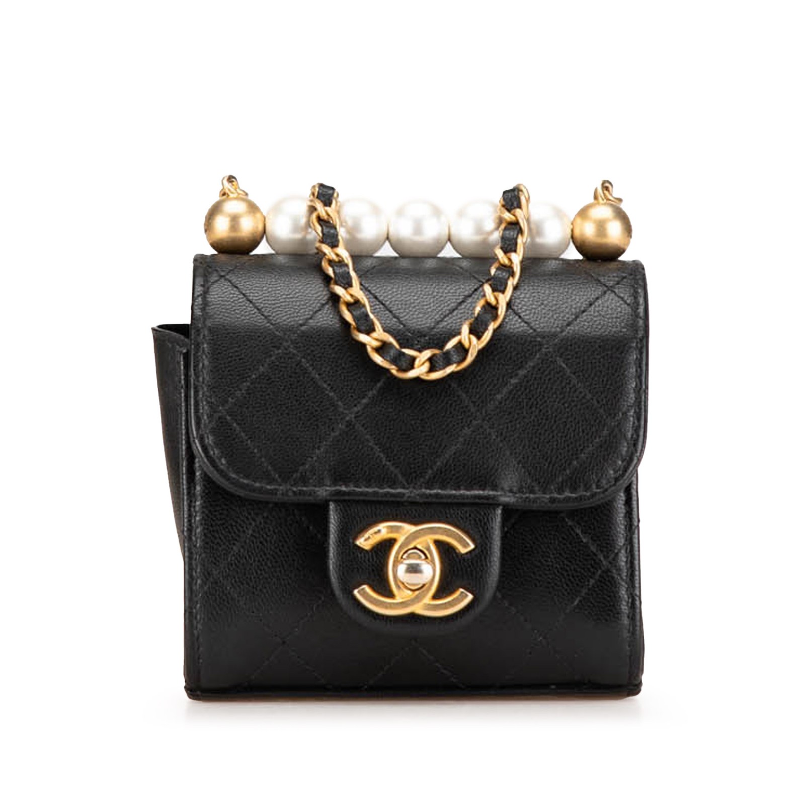 Chanel Mini Goatskin Pearl Accent Chain Clutch