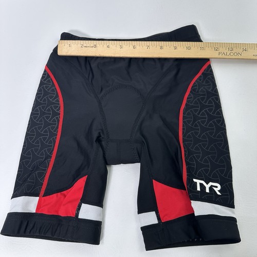Women’s TYR Competitor 8” Triathlon Shorts Amp Pad Black Red Size Small USA - Picture 8 of 14